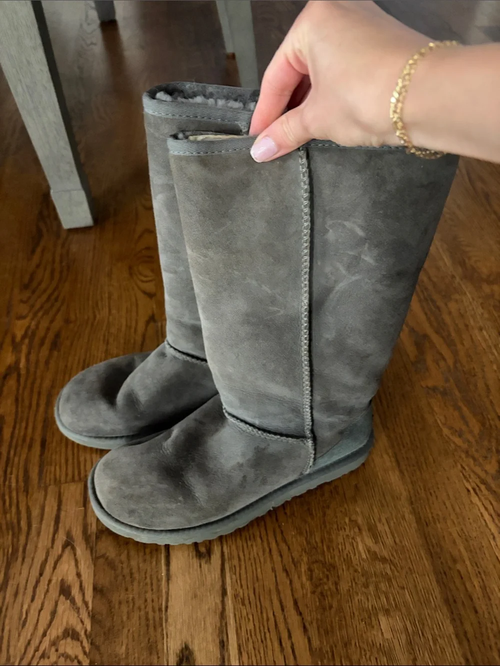 UGG Gray Suede Mid-Calf Sheepskin Boots